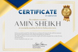 Amin Sheikh Quran Reading Completion Certificate